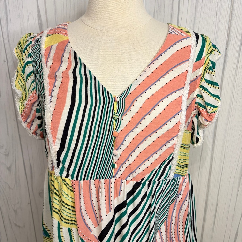 Thml Pastel Patchwork Print V-Neck Mini Shift Dre… - image 2